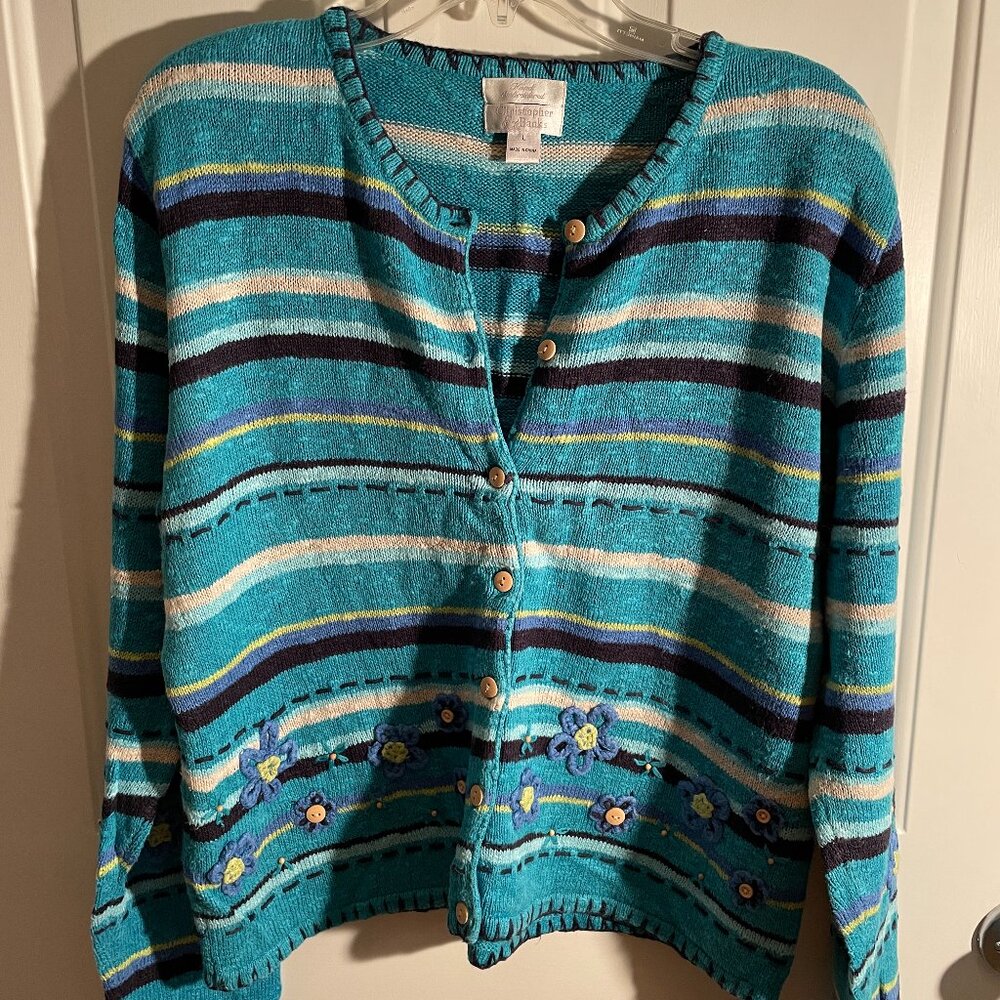 Christopher & Banks button front cardigan with hand embroidered flowers large